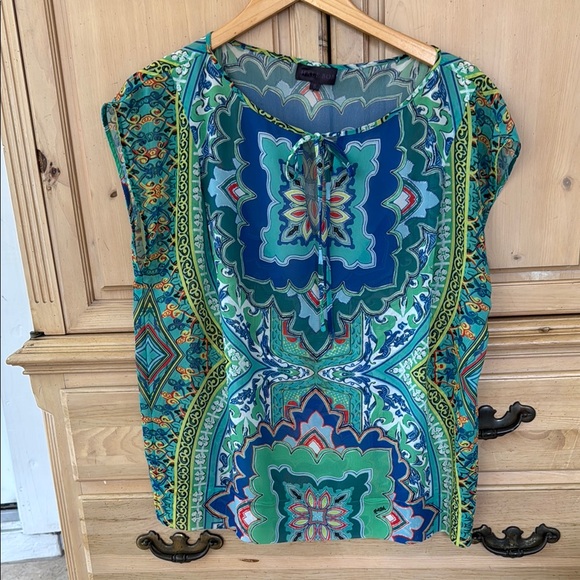 Hale Bob Tops - Hale Bob Green and Blue Blouse with Intricate Design